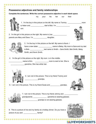Possessive adjectives and family relationships
