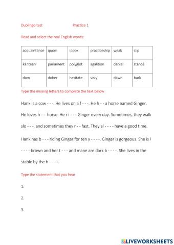 Duolingo test Practice 1