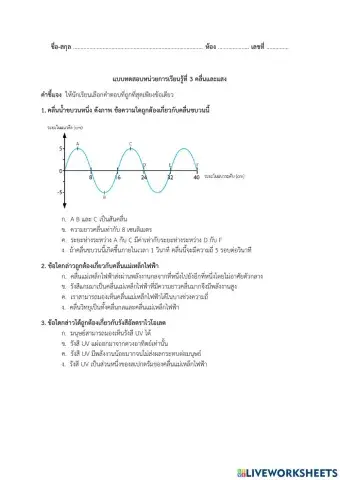 แบบทดสอบหน่วยที่ 3 เรื่องคลื่นและแสง