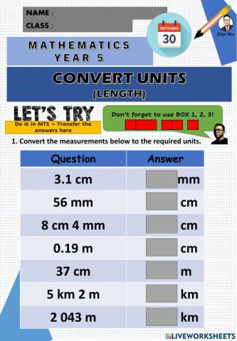 Convert units - length