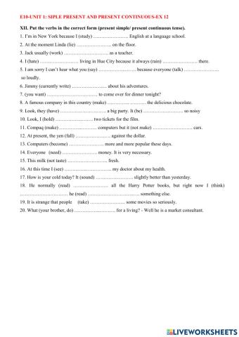 E10- ex12- present simple and continuous