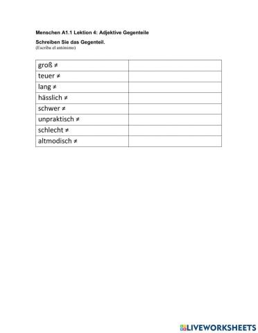 Lektion 4: Adjektive Gegenteile