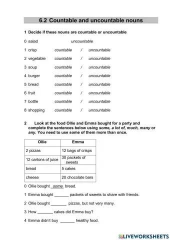 Wider World 2 - Unit 6.2 (Countable-uncountable nouns)