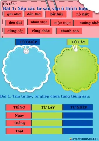 Từ ghép và từ láy (SGK tr38,39)