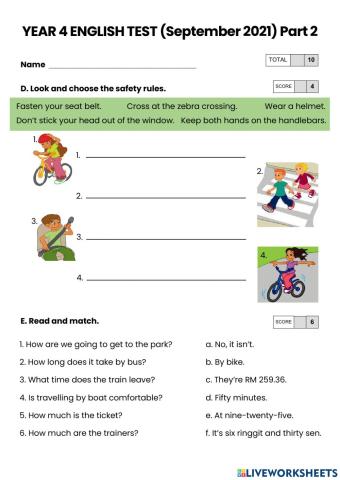 Year 4 English Test (Part 2-092021)