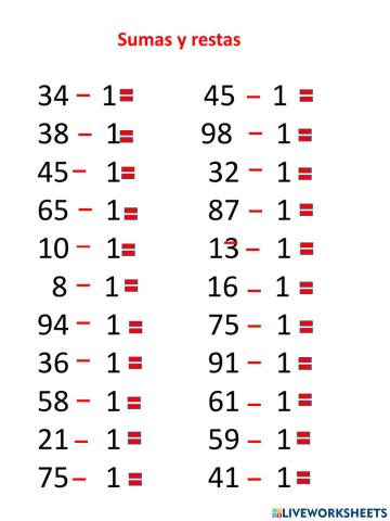 Ejercicios de suma y resta