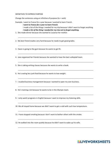 Infinitives to express purpose