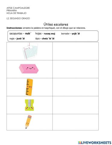 Útiles escolares en idioma maya