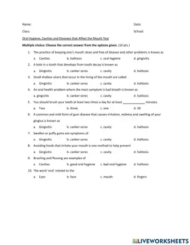 Oral Hygiene, Cavities, Diseases that affect the mouth