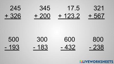 Sumas- restas y escritura de números