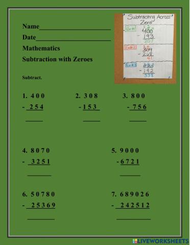 Subtraction with Zeroes