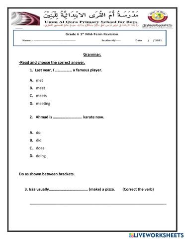 Grammar First Mid-Term Grade 6