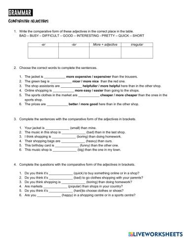 Comparative adjectives (shopping)