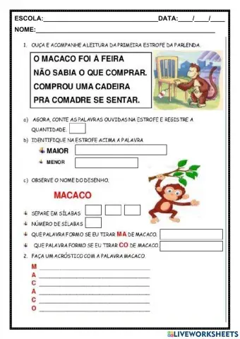 Parlenda macaco foi a feira