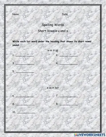 Short Vowels u and o