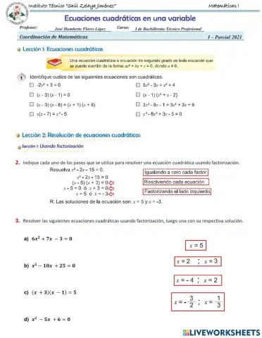 Ecuaciones Cuadráticas