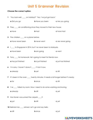 Closeup A2 Unit 5 Grammar Revision