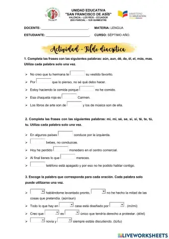 Tilde diacrítica - Actividad