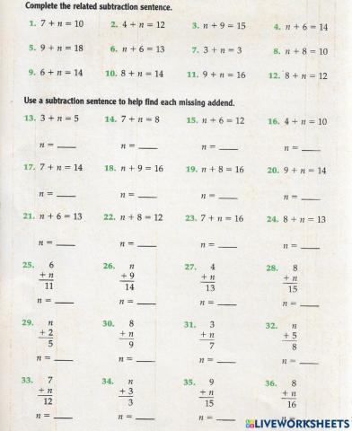 Finding Missing Addends 2