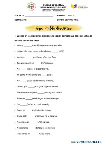 Tilde diacrítica - tarea