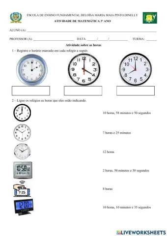 Atividade sobre as horas