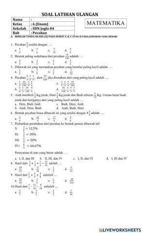 Soal Latihan Ulangan