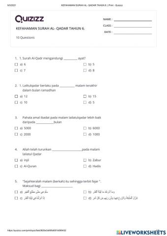 Surah Kefahaman : Al-Qadr