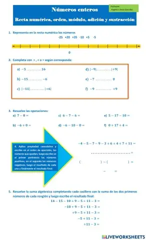 Números enteros, orden, valor absoluto, suma algebraica