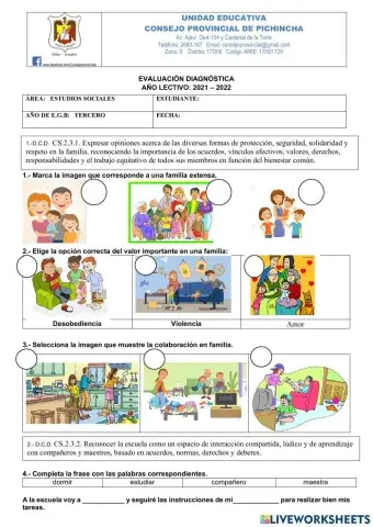 EVALUACION DIAGNOSTICA DE SOCIALES 3RO