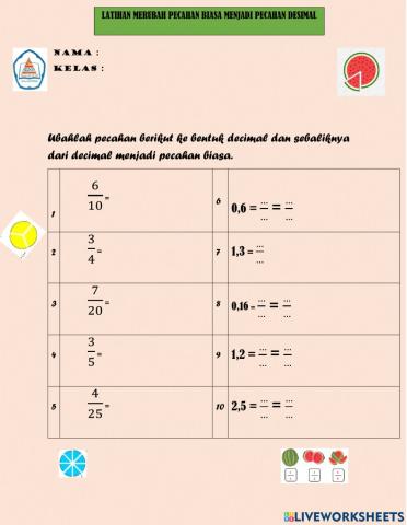 Merubah Pecahan ke desimal