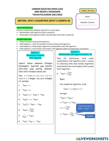 LKS SMK kls X - Sifat Logaritma
