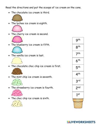 Ordinal Numbers Ice Cream Scoops