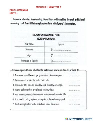 Grade 7 - Units 1-2 - Mini Test 2