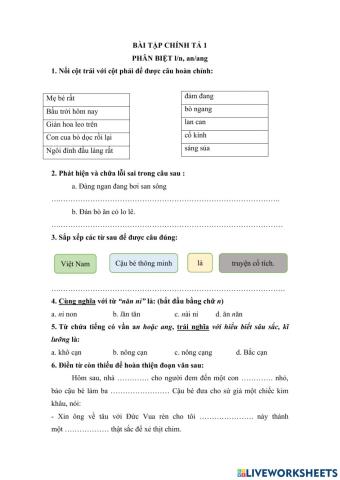 Ôn tập chính tả l-n, an-ang