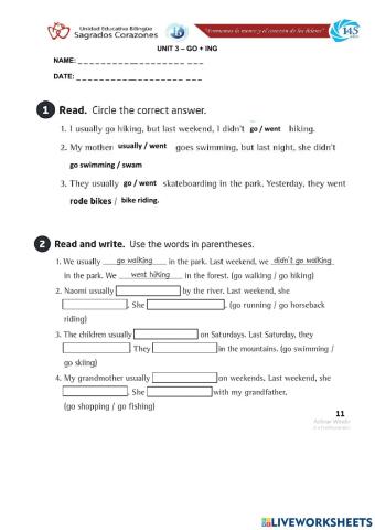 Go Ing Worksheet