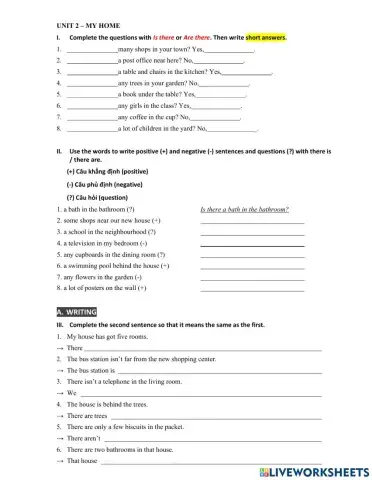 MLH6 - Unit 2 - My house - There is There are