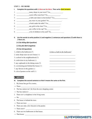 MLH6 - Unit 2 - My house - There is There are