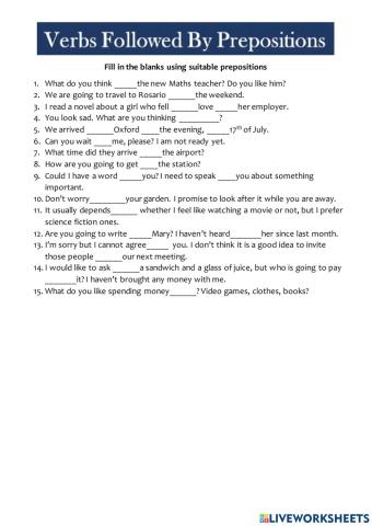 Verbs followed by prepositions - English File Pre Int