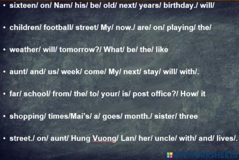 Order the words to make a sentence