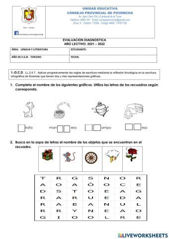 EALUACIÓN DIAGNÓSTICA DE LLTT 3RO