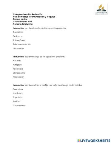 Palabras derivadas y sufijos y prefijos