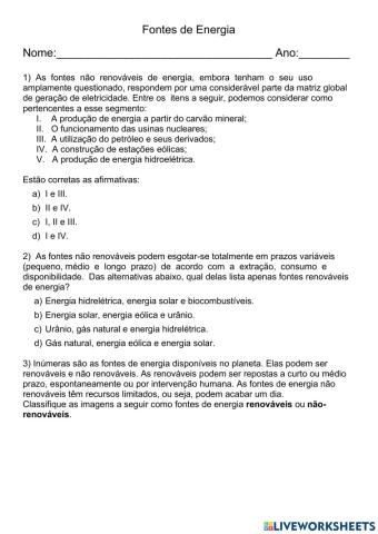 Fontes de energia - Renováveis e não-renováveis