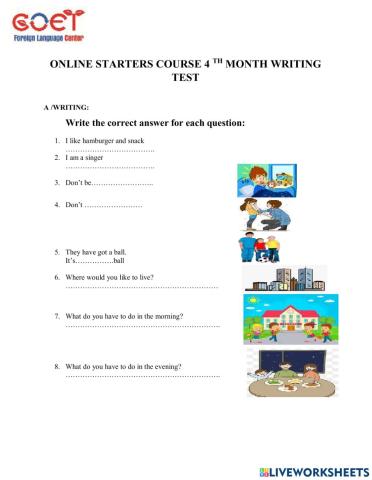 Final test for starters online class