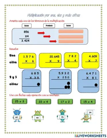 Multiplicación por 1, 2 y más cifras