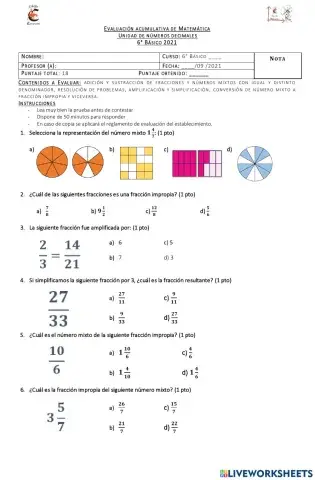 Evaluación fracciones
