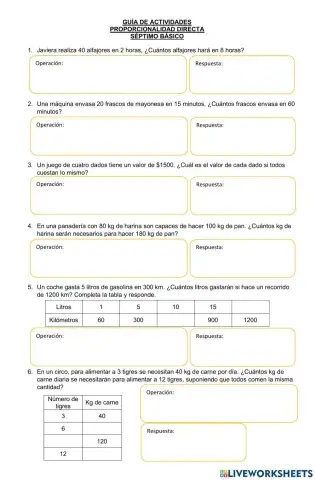Problemas de proporcionalidad directa