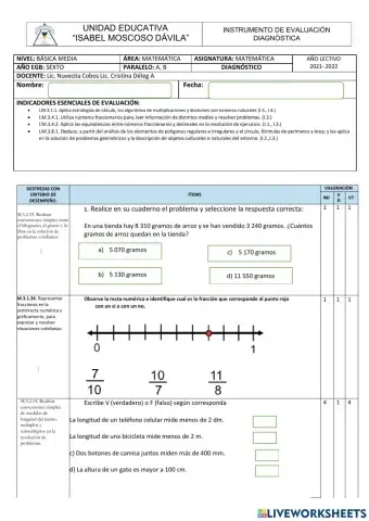 Evaluación de matemática