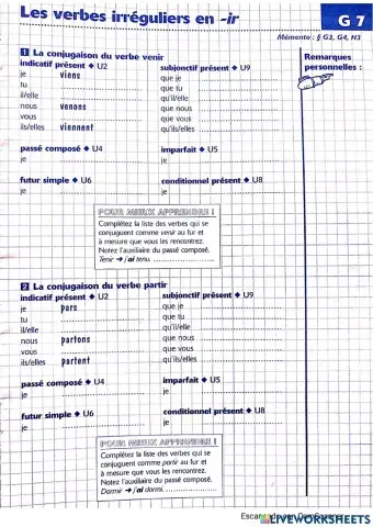 Les verbes irréguliers en -ir-