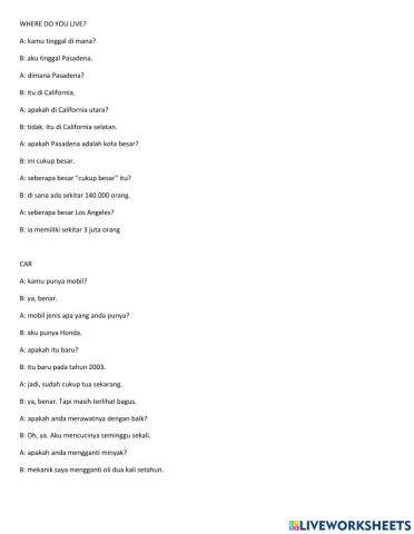 Speaking exercise 4th September