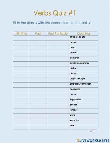 Irregular Verbs Quiz 1